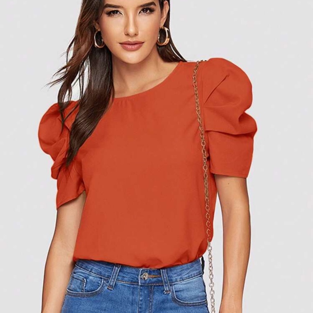 Elegant Orange Puff Sleeve Top